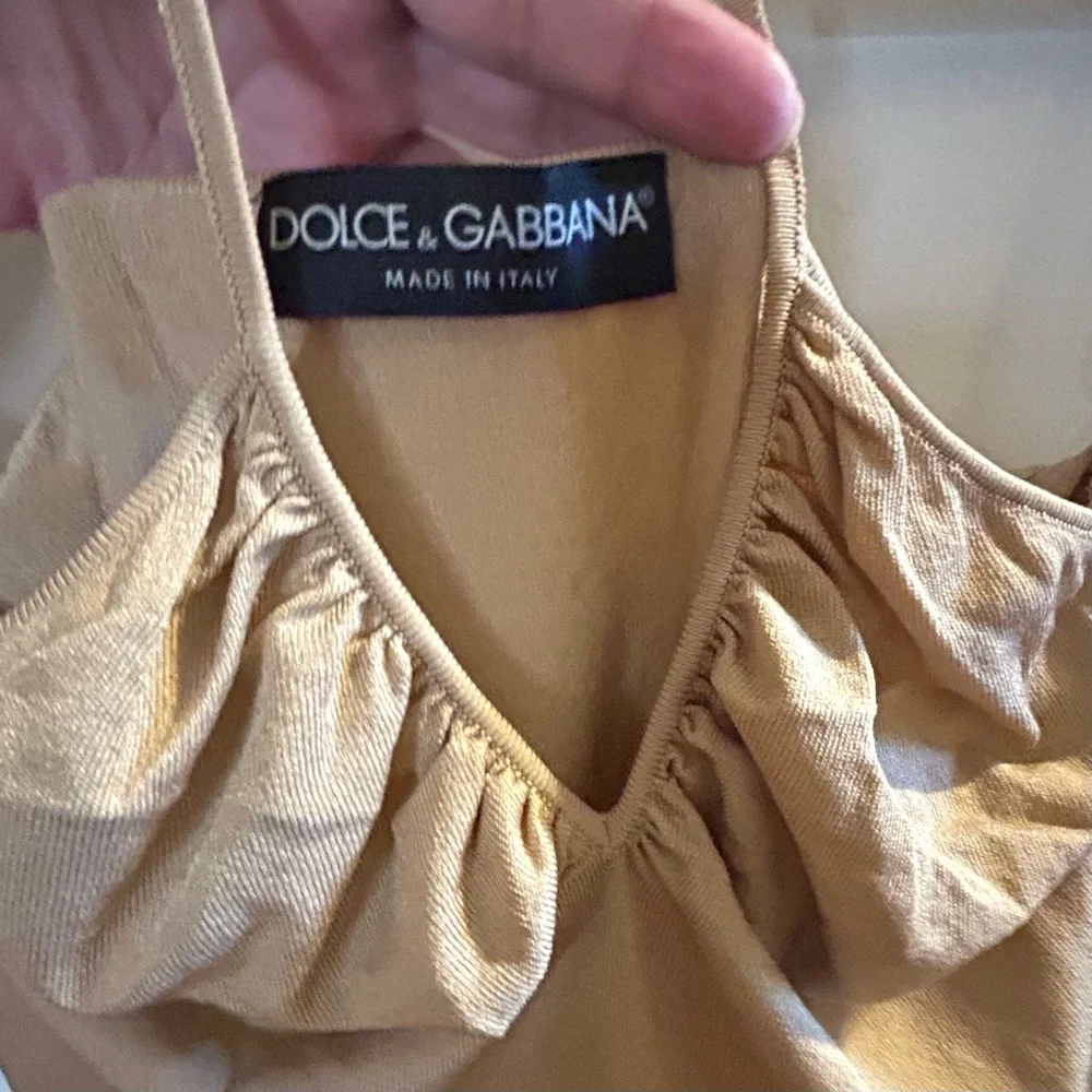 Dolce & Gabbana Limited Release Ribbed Tank Golden Fawn V Neck Halter Tie Top 46 - Picture 6 of 11